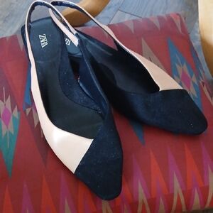 ZARA Black and Tan Slingback Flats
